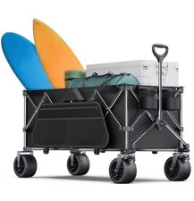 2024 Foldable Utility Wagon Black Cart Heavy Duty Super Capacity for Camping
