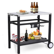 Outdoor Grill Cart Pizza Oven Stand, Stainless Steel Flattop Grill Cart, BBQ ...
