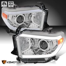 Fits 2014-2021 Toyota Tundra Clear LED Tube Projector Headlights Lamp Left+Right