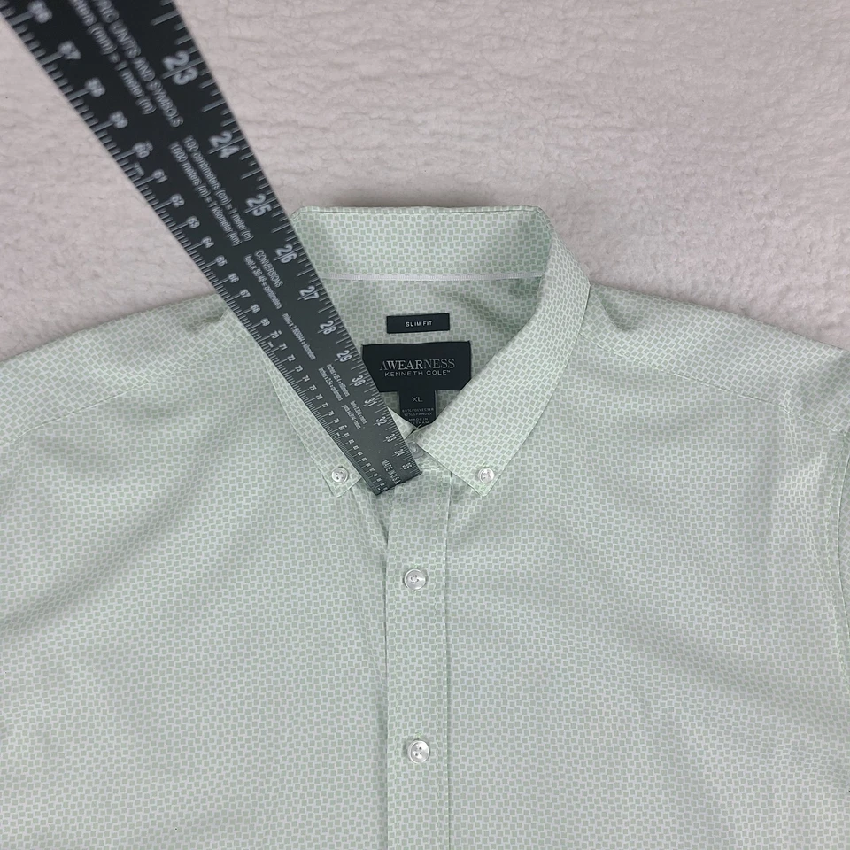 Camisa Kenneth Cole Para Hombres XL Verde Calce Ajustado Delete Informal Preppy Abotonada Foto 2 de 4