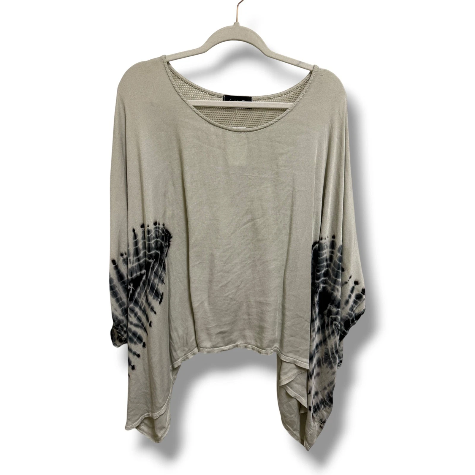 fab'rik Beige Tie Dye Mesh Back Poncho Top One Size Boho Oversized USA
