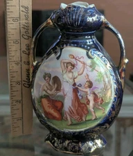 Antique Cobalt Blue Royal Vienna Hand Painted Vase Rococo Scene Gilt Romantic Ar