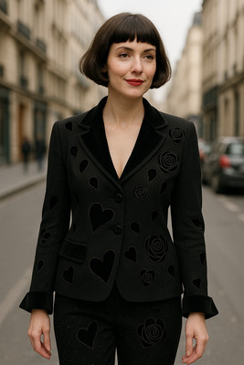 ESCADA Womens Charcoal Black Blazer Jacket Sz. 40 Designer Whimsical Art Elegant