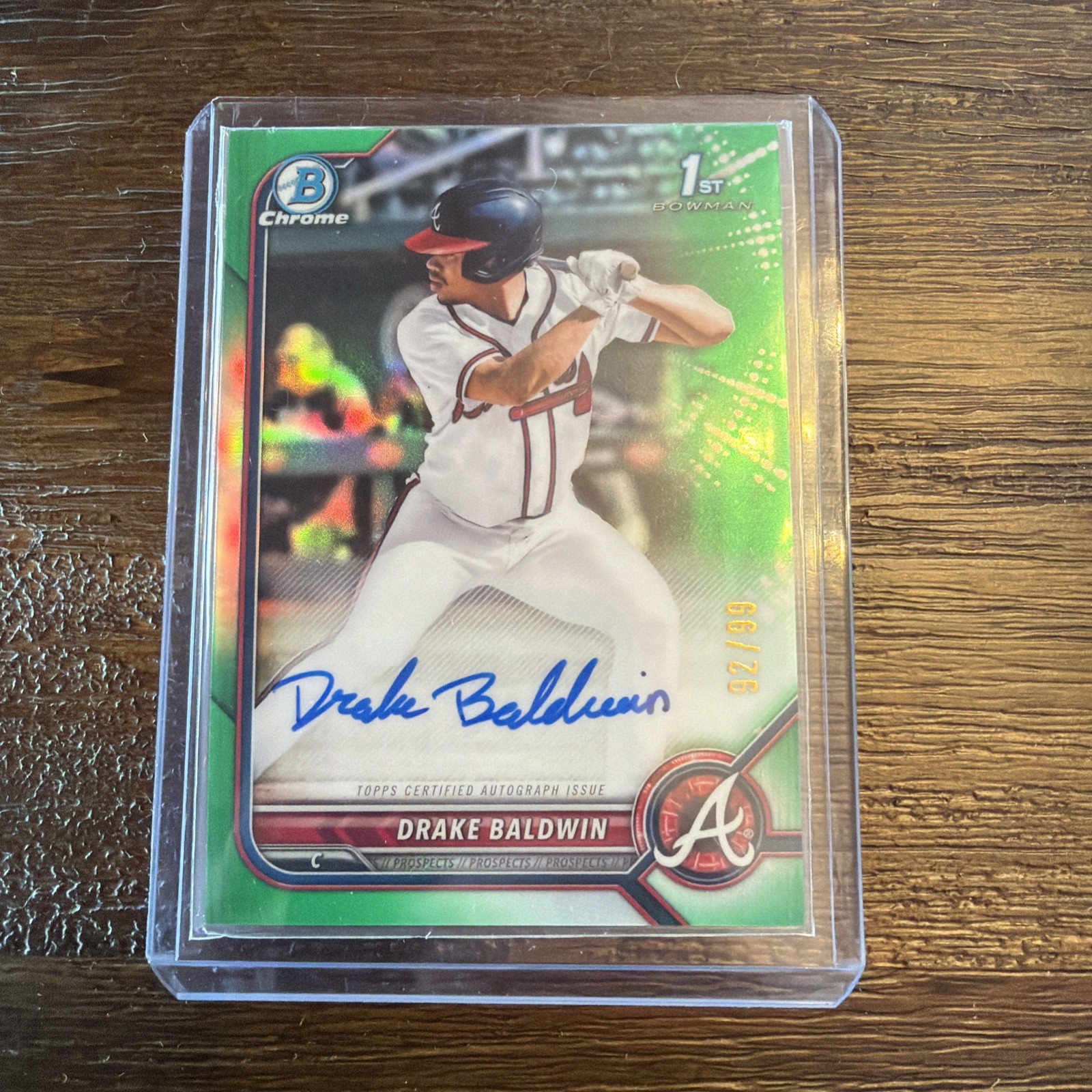 2022 Bowman Draft Drake Baldwin Chrome Green Auto 1st /99 #CDA-DBN Braves ROY