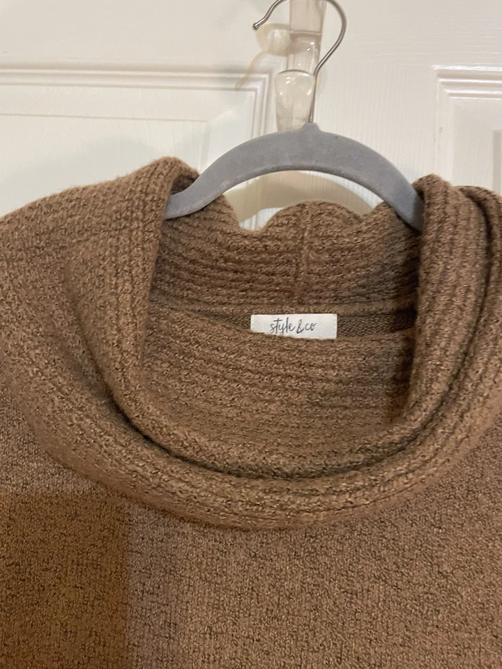 Style & Co Sweater Women’s Sz Large Brown Cowl Neck Ribbed Waist Cuffs - Image 4 of 4