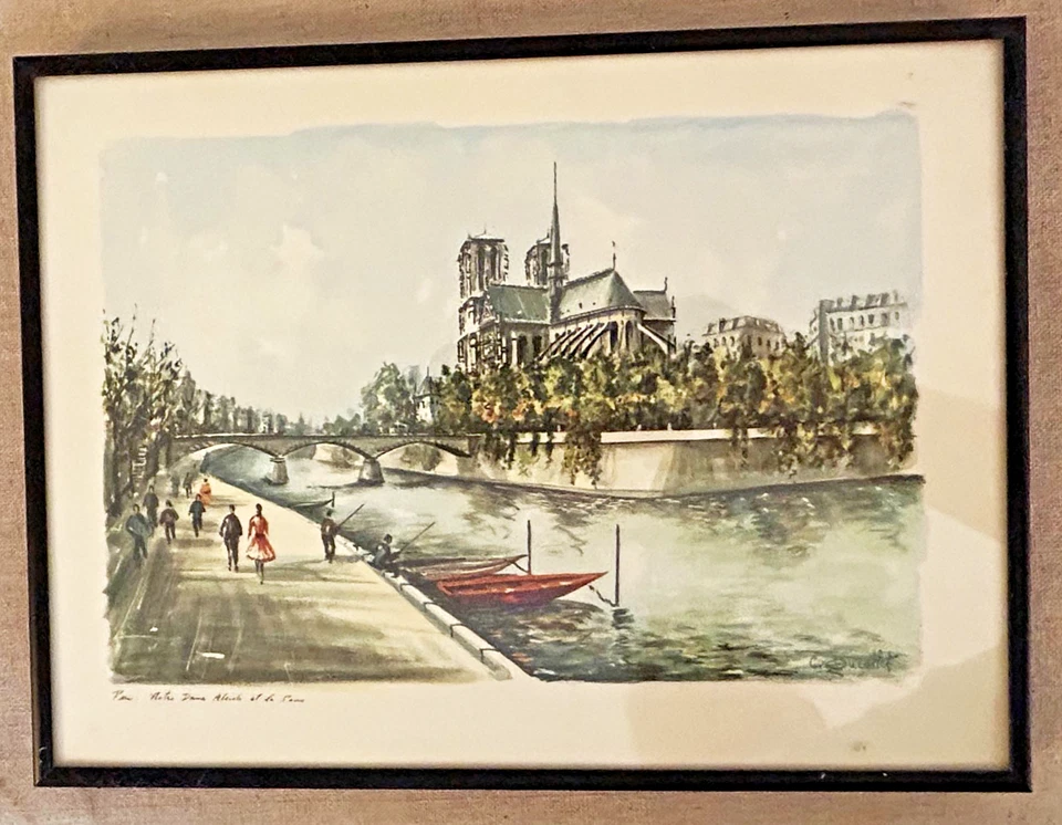 ARTE DE PARED IMPRESIÓN ACUARELA VINTAGE ENMARCADO PARIS MOULIN ROUGE & NOTRE DAME Foto 4 de 4