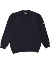 NAVIGARE Mens V-Neck Jumper Sweater XL Navy Blue Cotton CE06