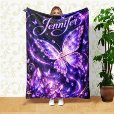 Purple Butterfly Crystal Stars Coral Fleece Blanket