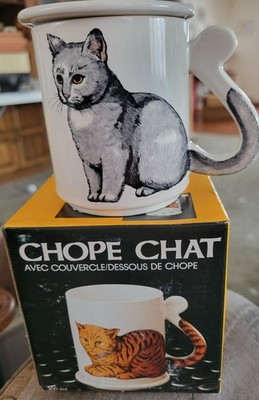 Vintage Illustrated Cat Mug with Lid Or Coaster Novelty Humor Tail MIB