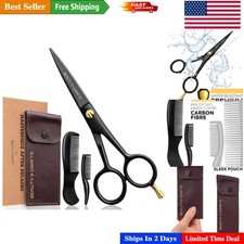 Compact Beard Mustache Trimming Set - Rustproof Scissors with Combs Pouch