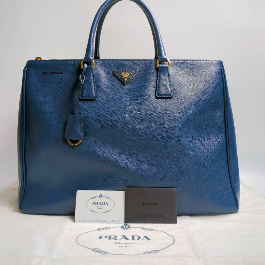 Prada Galleria Saffiano Leather Business Handbag Blue with Triangle Logo G Card