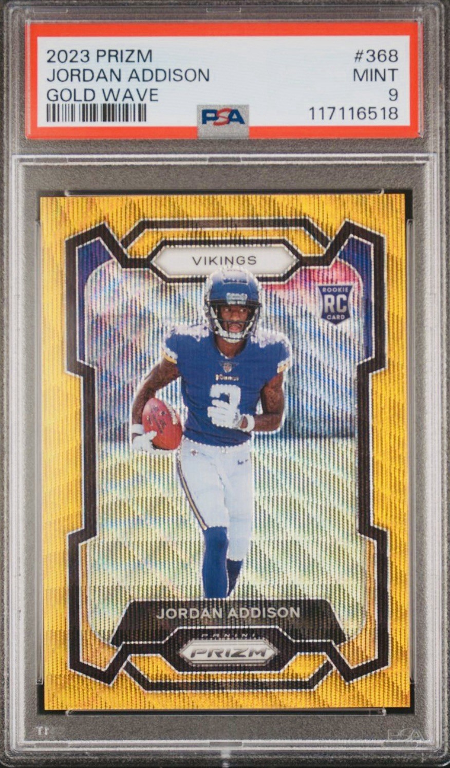 2023 Panini Prizm Rookie RC #368 Jordan Addison GOLD WAVE /10 PSA 9 POP 3