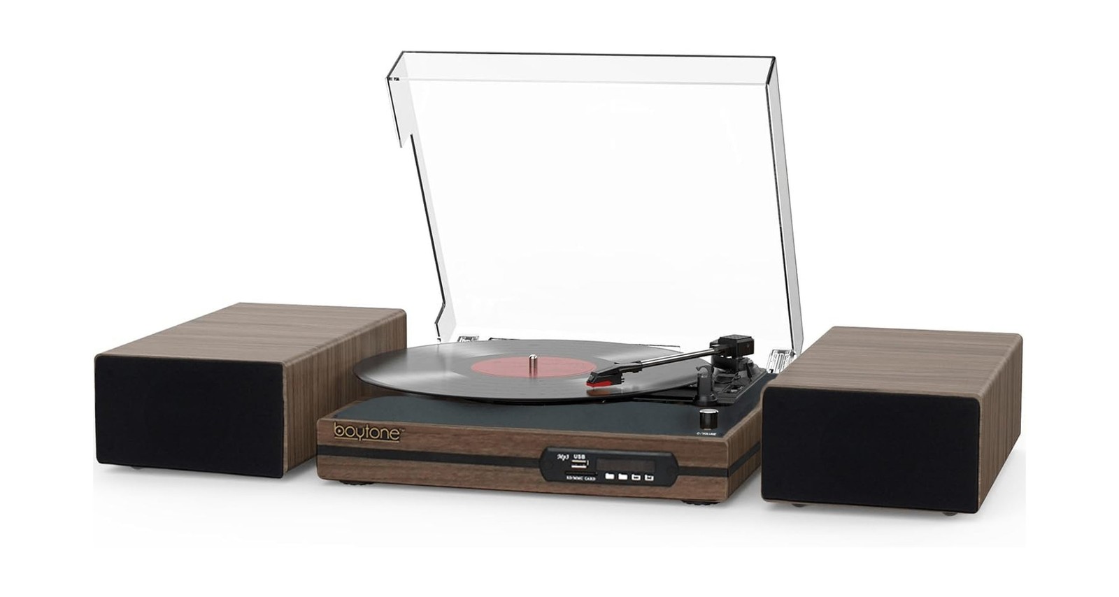With Dual Stereo Bookshelf Speakers Vintage Turnt...