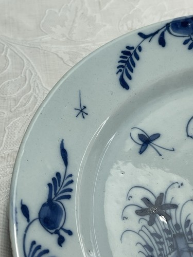 Assiette Ancienne en Faïence de Delft Signée XVIIIe siècle Décor Oriental Bleu - Afbeelding 6 van 17