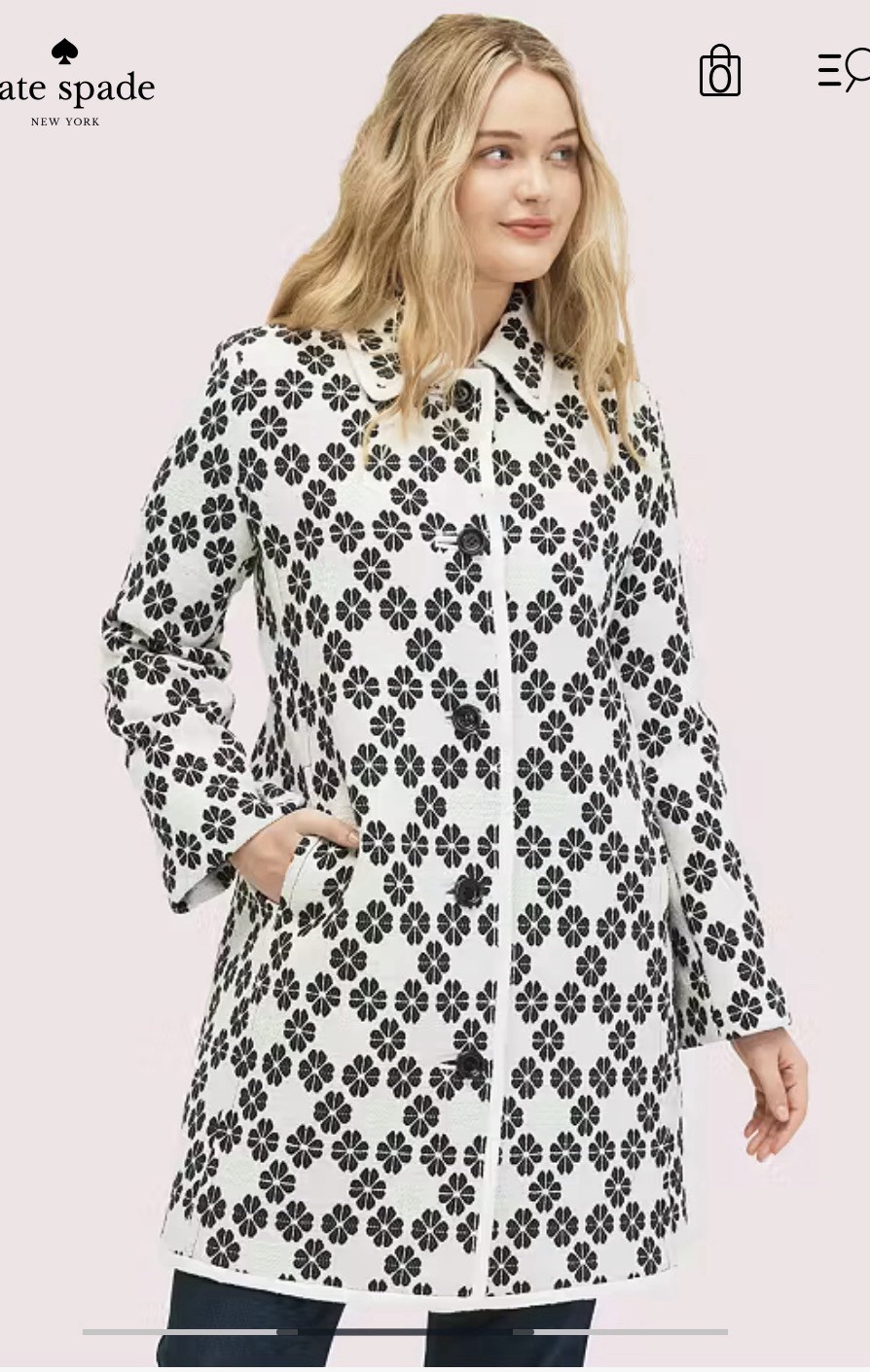 Kate Spade Spade Tweed Coat in a black and cream cotton-blend jacquard fabric thumbnail 2