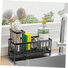 Sponge Holder for Kitchen Sink, Sink Caddy Organizer with High Brush Black