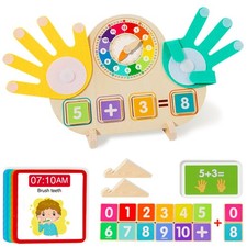 2-in-1 Math Manipulatives Number Counting Blocks Toys Teaching Clock, Presc...