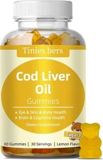 180 Cod Liver Oil 1000 mg Gummies, Sugar Free Kids, Adults Vitamins Omega 3s
