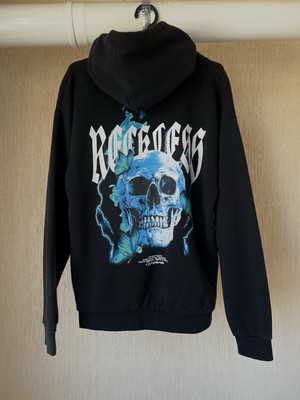 FSBN Black Fleece Hoodie Skull Butterfly Graphic Hooded Pockets Men's S