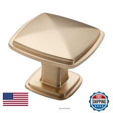 Alzassbg 10 Pack Brushed Brass Cabinet Knobs 1.22in Square AL6073BB