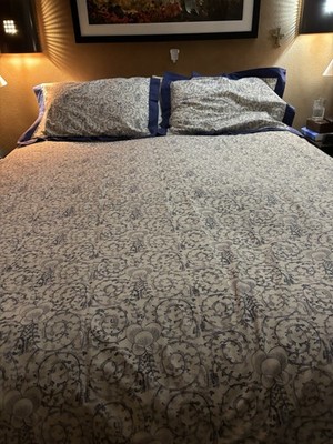 Rare Mint Yves Delorme Ming Duvet Cover Set Queen White Blue Flowers Reversible