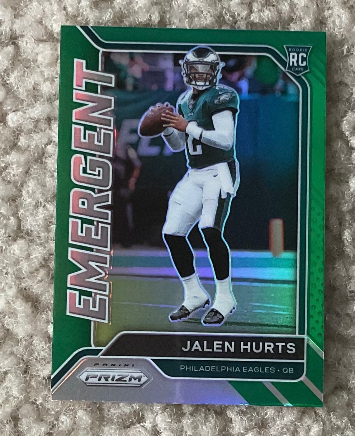 2020 Panini Prizm Jalen Hurts Emergent Green Prizm Rc!