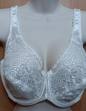 White Lace Flowers Lined Unpadded Wired Full Coverage Wide Straps Bra Sz 40DD