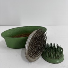 Vintage Antique Flower Frogs Ikebana Lot Of 3 Metal Green Oval Sharp