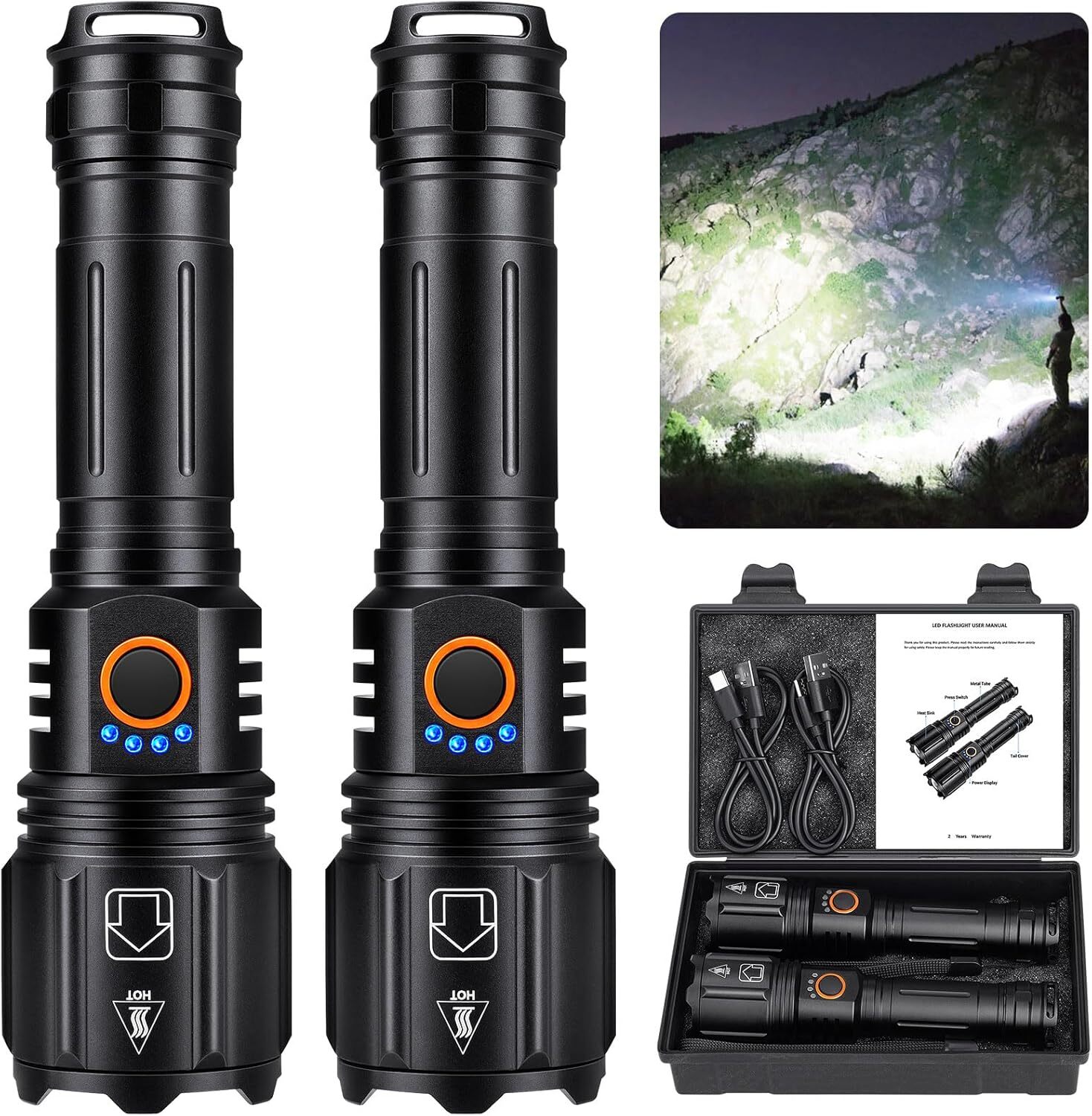 2 Pack 990 LED Flashlights High Lumens Rechargeable 000 Lumen Super Bright...