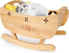 Tookincmo Wooden Rocking Cat Dog Pet Bed Cradle Bed Pine Wood Soft Mat Quality
