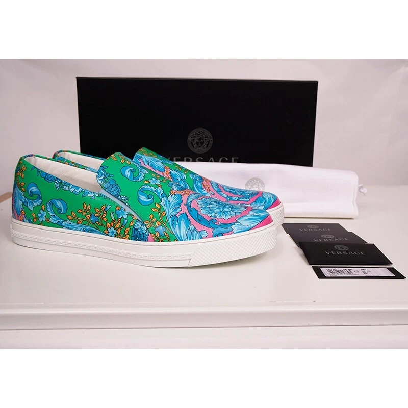 Versace — sz 46 US 13 NEW $750 VERSACE Mens Blue FLUO BAROCCO PRINT Slip On Skate SNEAKERS