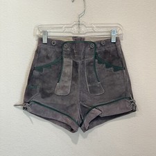 Vintage German Lederhosen 60s Green Expandable Suede Leather Pockets