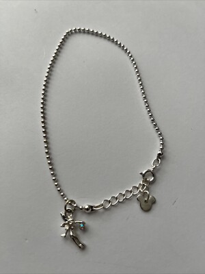 Disney vintage Tinker Bell charm anklet With Austrian Crystal Silver