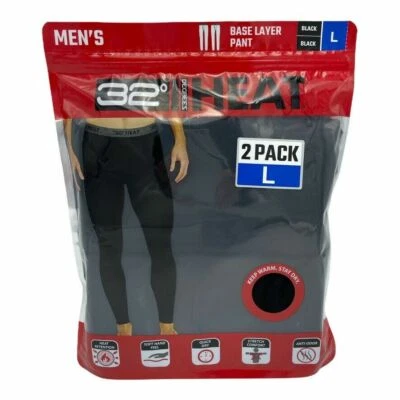 Men's 32 Degrees Heat Stretch Quick-Dry Base Layer Pant W/Working Fly-2 Pack ~