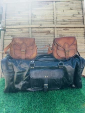 Luggage Duffel Gym Bag New Men's Black Vintage Genuine Leather 3 in 1