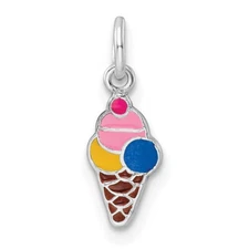 Sterling Silver Enameled Ice Cream Cone Charm Pendant approx 3/8" tall