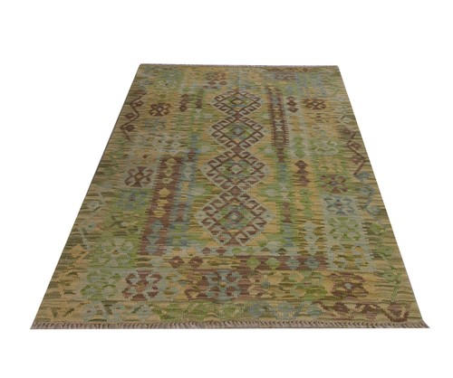 Green Geometric Kilim Rug Traditional Kilim Rugs Wool Country Décor 143x105 cm - Picture 2 of 8