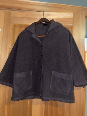 Eileen Fisher Charcoal Gray Wool Front Button Hooded Jacket Coat Petite XS PP