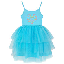 Girl's Blue Tutu Dress Ballerina Heart , Boho, Wedding, Birthday, 3-7 Year