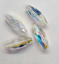 4pc Swarovski Crystal Clear AB 25x10mm Faceted Oval 5207 Beads; Long; Vintage