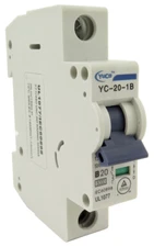 YuCo YC-20-1B Miniature Din Rail Circuit Breaker B Curve 20 Amp 1P 277VAC 115VDC