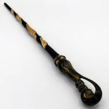 15"  DeLacour Hand Carved Mahogany Wood Magic Wand Witch Wizard w/ Velvet Bag