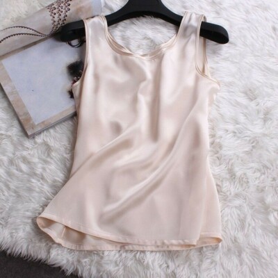 Women Sexy 100% Pure Silk Tank Sleeveless Top Knitted Vest Singlet Blouse Soft