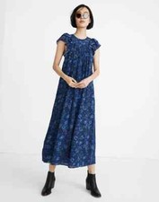 Warm NY Madewell Silk Kiss Maxi Dress Blue floral gorgeous  sz 1