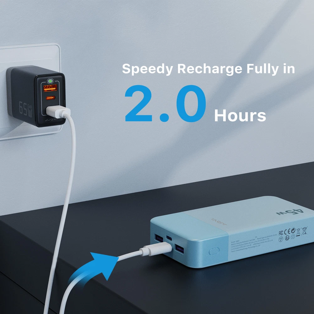 Power Bank 20000mAh 45W Portable Charger External Battery Backup For Cell Phone