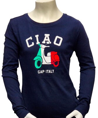 GAP Mädchen T-Shirt dunkelblau Ciao Italy Roller Langarm Baumwolle UVP 10,99 