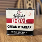 Vintage Frank's Spice Tin Cream of Tartar Metal Original Ohio Country Store Dove