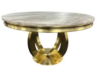 MODERN FL Ariana Round Dining Table Natural Stone Colour Marble Gold Leg 130 cm wide