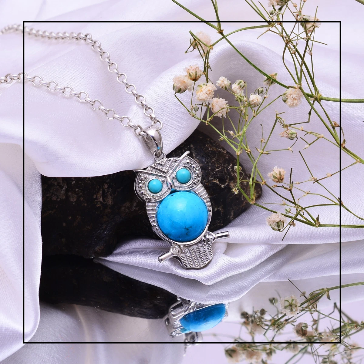 Turquoise owl necklace deals