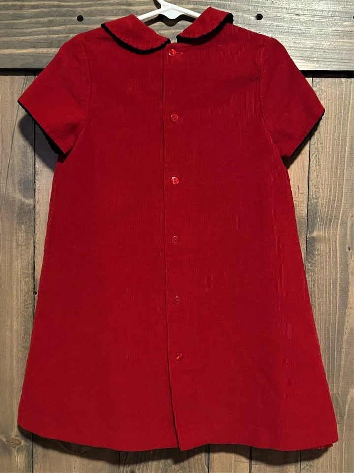 Luli & Me красный хлопок вельвет с подкладкой платье праздник 3T EUC ребенка ясельного возраста девочки воротник - Изображение 2 из 3